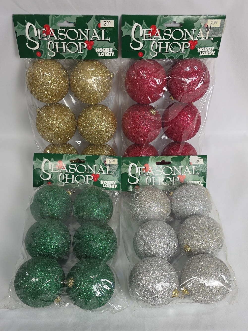 NIP Hobby Lobby Vintage Glitter Christmas Tree Ornaments Lot of 4 Packs T19